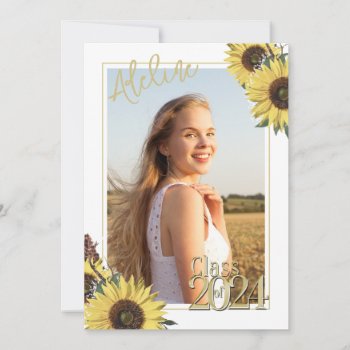 Sunflower Floral Graduation  Invitation by happygotimes at Zazzle
