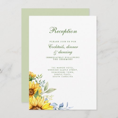 Sunflower Floral Green Wedding Reception Enclosure Card