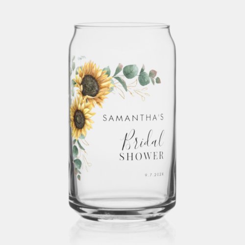 Sunflower Floral Greenery Bridal Shower Can Glass