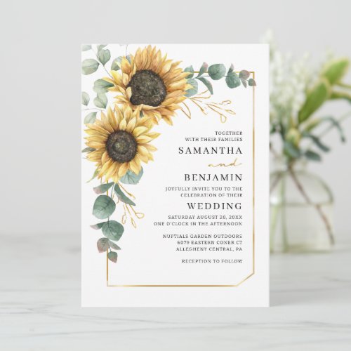 Sunflower Floral Greenery Foliage Wedding Invitation