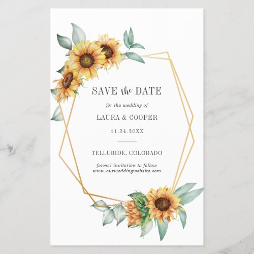 Sunflower Floral Greenery Geometric Save the Date Flyer