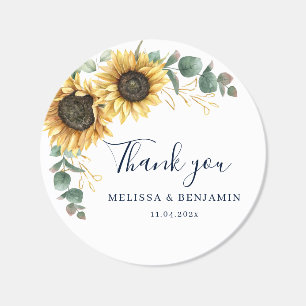Sunflower Floral Greenery Wedding Classic Round Sticker
