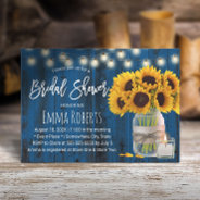 Sunflower Floral Jar Navy Blue Wood Bridal Shower Invitation at Zazzle
