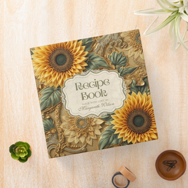 Sunflower Floral Kitchen Recipe Binder Organizer (In Situ)