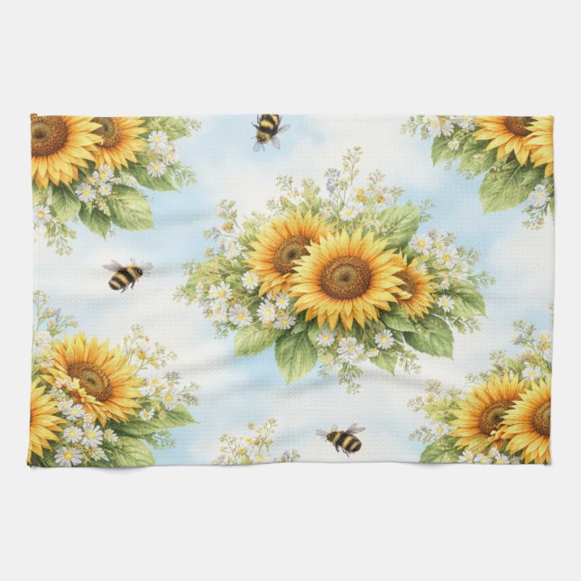 Sunflower Floral Kitchen Towel (Horizontal)