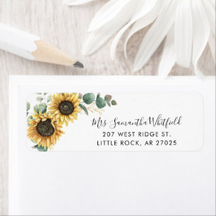 Sunflower Floral Modern Script Return Address Label