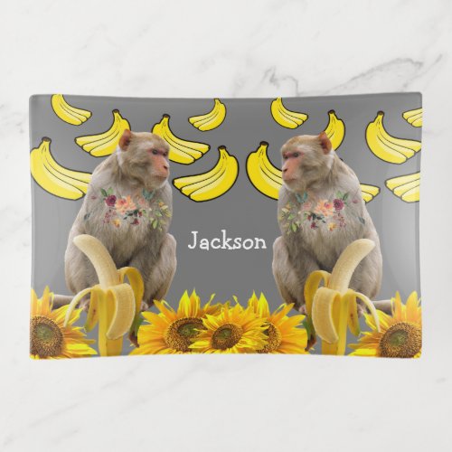 Sunflower Floral Monkey Bananas Trinket Tray