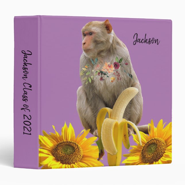 Sunflower Floral Monkey Class 2021 Avery Binder (Front/Spine)