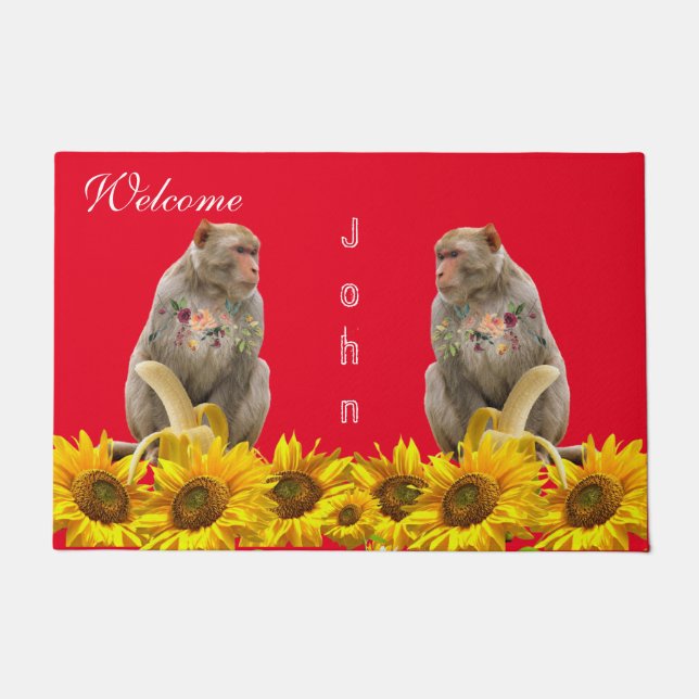 Sunflower Floral Monkey Door Mat (Front)