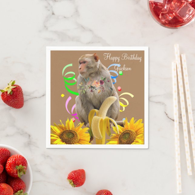 Sunflower Floral Monkey Paper Napkins (Insitu)