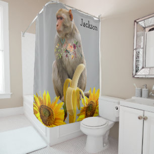 Sunflower Floral Monkey Shower Curtain