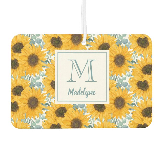 Sunflower Floral Monogram Name Personalized Air Freshener (Front)
