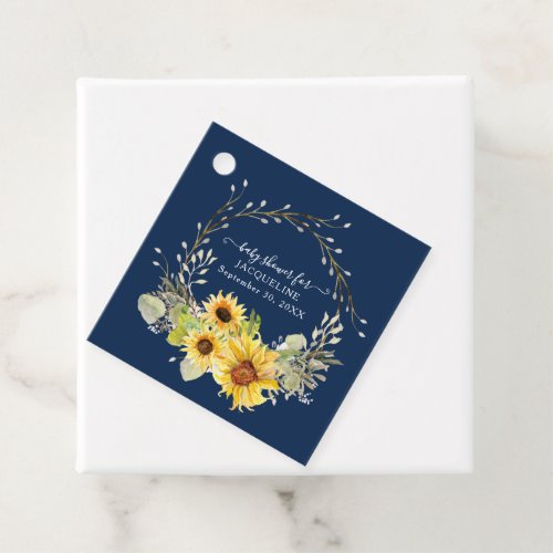 Sunflower Floral Navy Blue Rustic Greenery Wreath Favor Tags