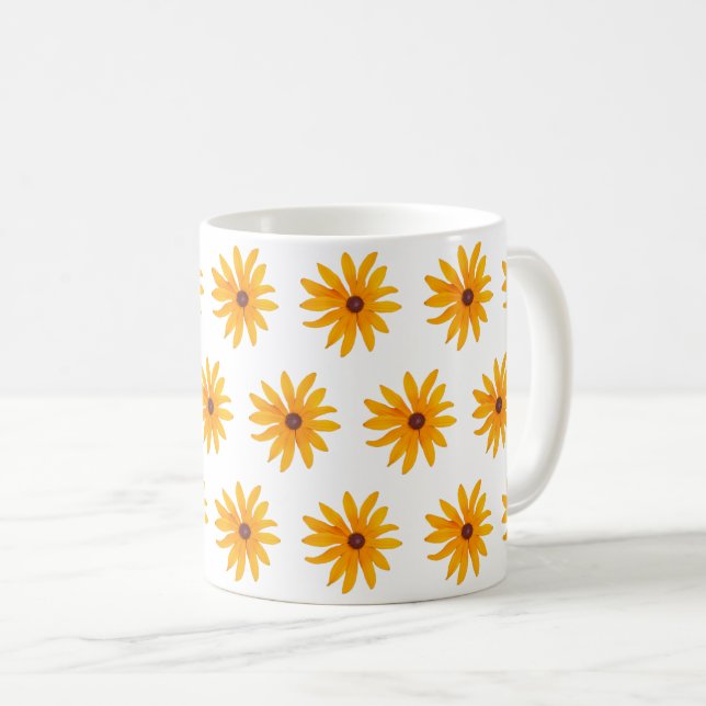 Sunflower floral orange yellow coffee mug (Front Right)