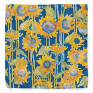 Sunflower Floral Pattern Blue Bandana
