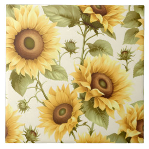 Sunflower Floral Pattern Ceramic Tile