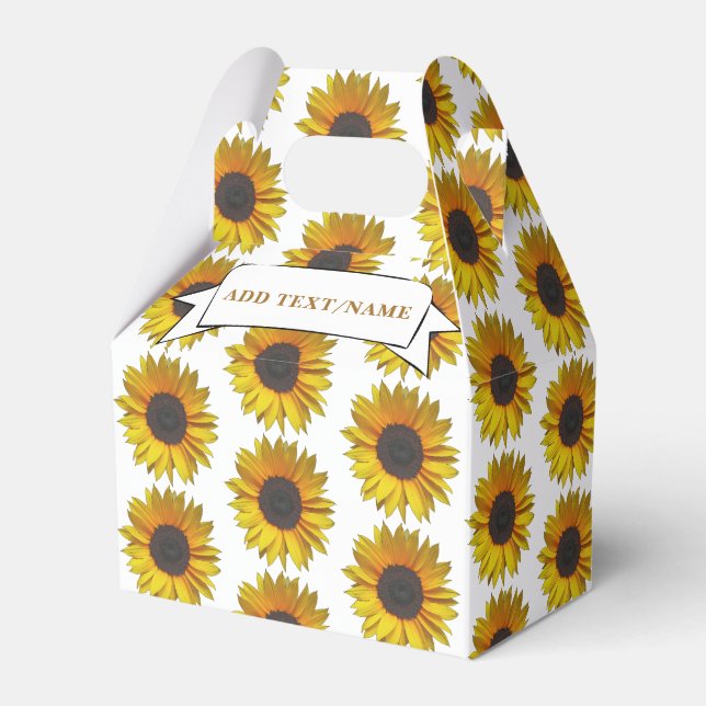 Sunflower Floral Pattern Custom Name Favor Boxes (Front Side)