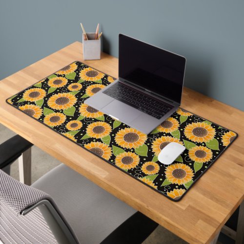 Sunflower Floral Pattern Fun Yellow Inspirivity Desk Mat