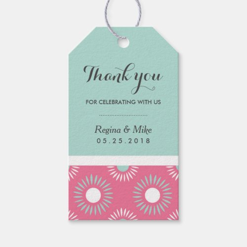 Sunflower Floral Pattern Gift Tag Pink and Blue