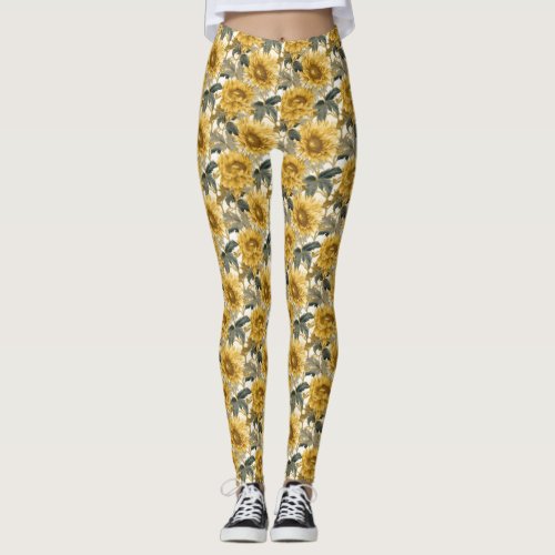 Sunflower Floral Pattern Leggings