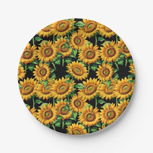  Sunflower Floral Pattern Paper Plates (Front)