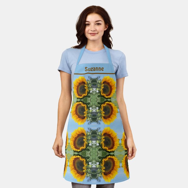 Sunflower Floral Pattern Personalized       Apron (Worn)