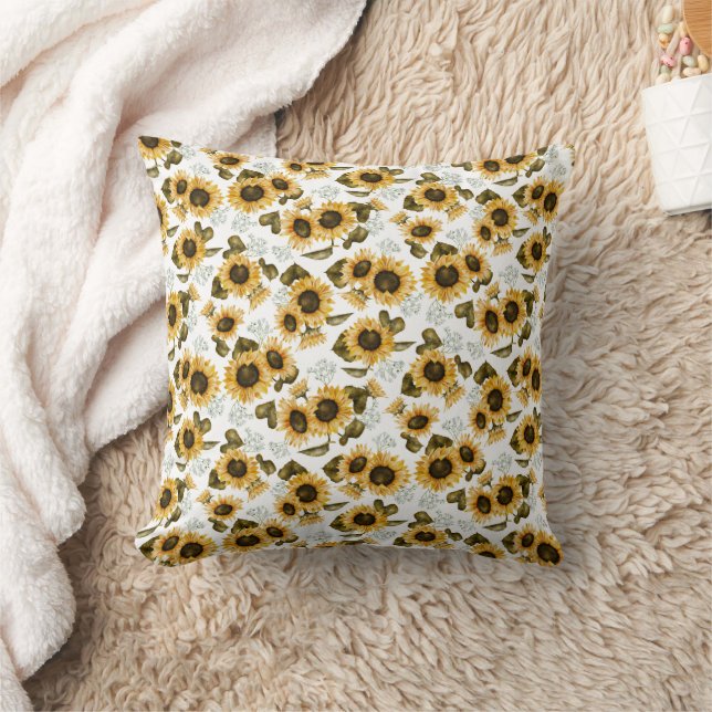 Sunflower Floral Pattern Throw Pillow (Blanket)