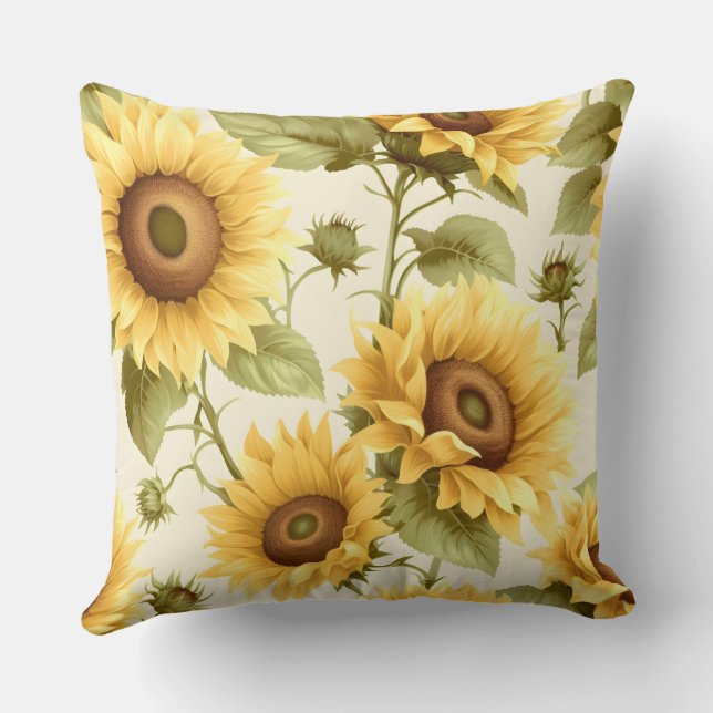 Sunflower Floral Pattern  Throw Pillow (Back)