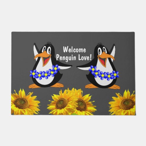 Sunflower Floral Penguin Door Mat