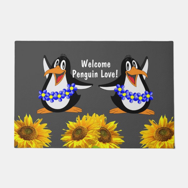 Sunflower Floral Penguin Door Mat (Front)