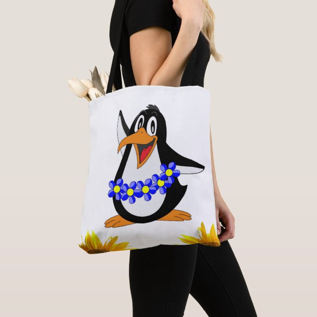 Sunflower Floral Penguin Tote Bag (Close Up)