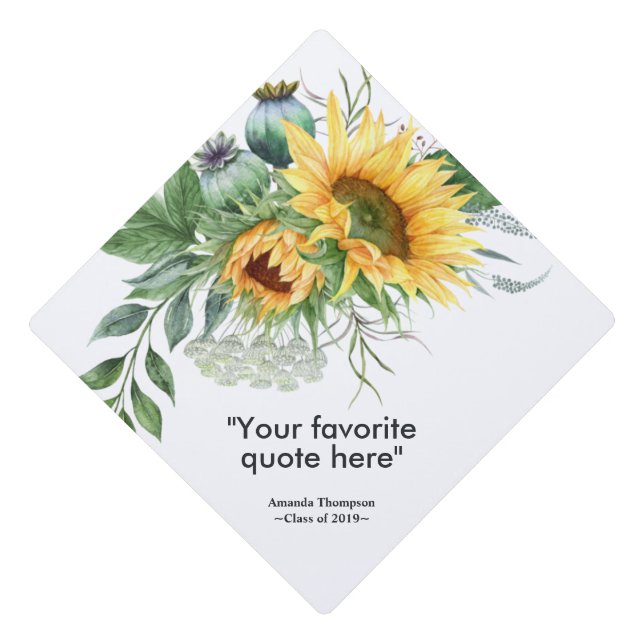 Sunflower Floral personalized Graduation Cap Topper (Front)