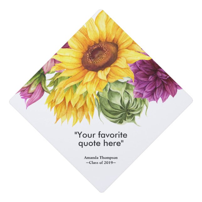 Sunflower Floral personalized Graduation Graduatio Cap Topper (Front)