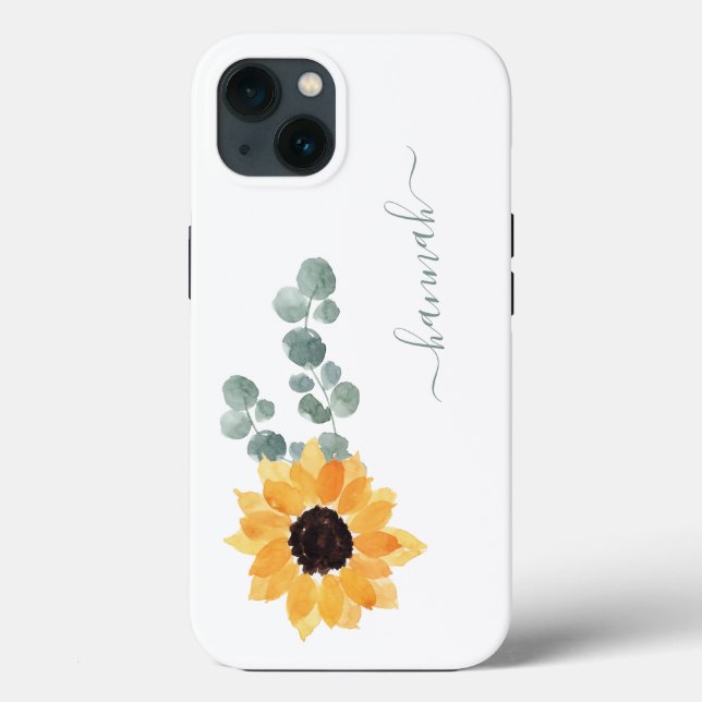 Sunflower Floral Personalized Name Case-Mate iPhon iPhone Case (Back)
