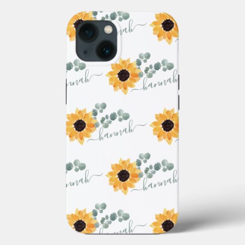 Sunflower Floral Personalized Name iPhone 13 Case