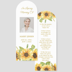 Sunflower Floral Photo Funeral Memorial Bookmark