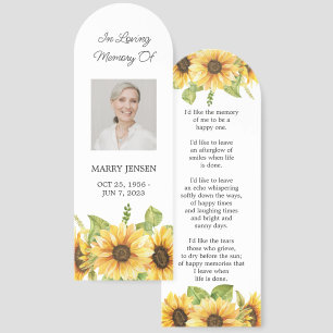 Sunflower Floral Photo Funeral Memorial Bookmark