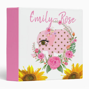 Sunflower Floral Pink Elephant Avery Binder