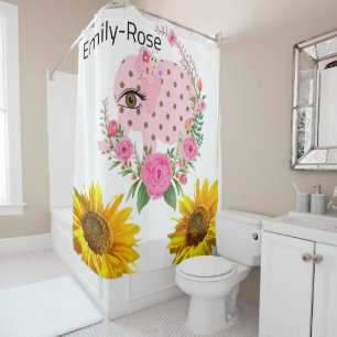 Sunflower Floral Pink Elephant Shower Curtain