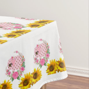 Sunflower Floral Pink Elephant Tablecloth