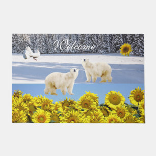 Sunflower Floral Polar Bear Dove Door Mat