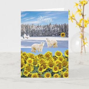 Sunflower Floral Polar Bear Folded Greeting Card