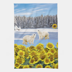Sunflower Floral Polar Bear Kitchen Towel