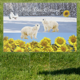 Sunflower Floral Polar Bear Yard Sign