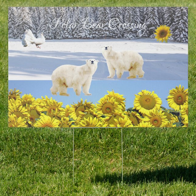 Sunflower Floral Polar Bear  Yard Sign (Insitu)