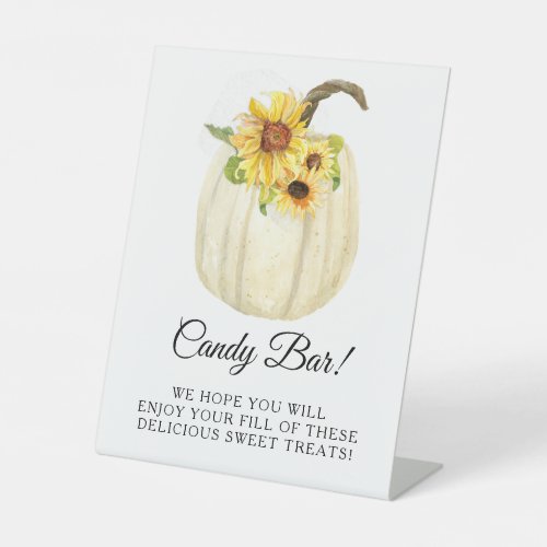 Sunflower Floral Pumpkin Shower Candy Bar Table Pedestal Sign