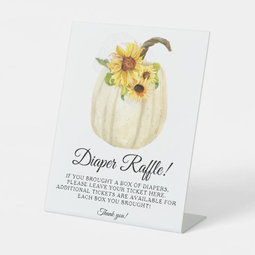 Sunflower Floral Pumpkin Shower Diaper Raffle Pedestal Sign