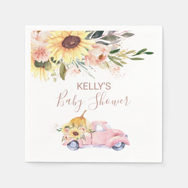 Sunflower Floral Pumpkin Truck Baby Shower  Napkins (Front)