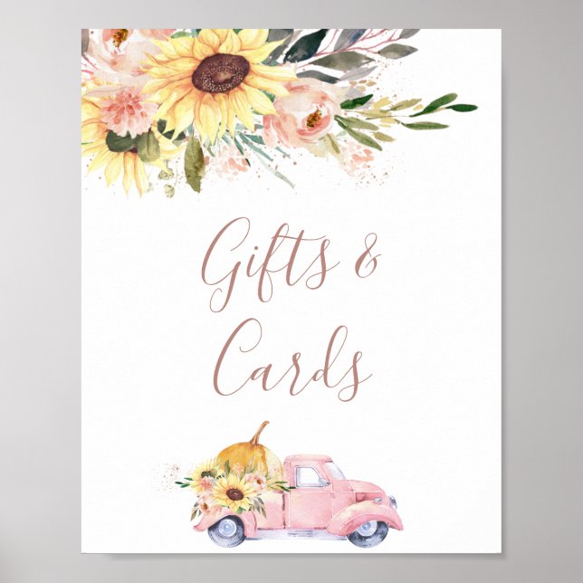 Sunflower Floral Pumpkin Truck Baby Shower Sign (Front)