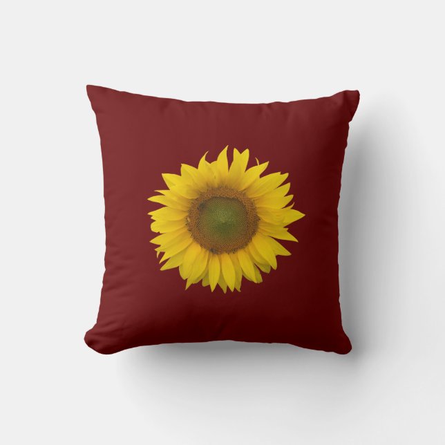 Sunflower Floral Red Throw Pillow (Front)
